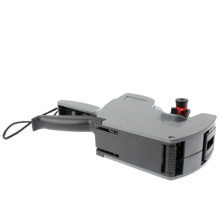 Grey handheld 8-digit ink price labeler viewed from above with handle and end cap