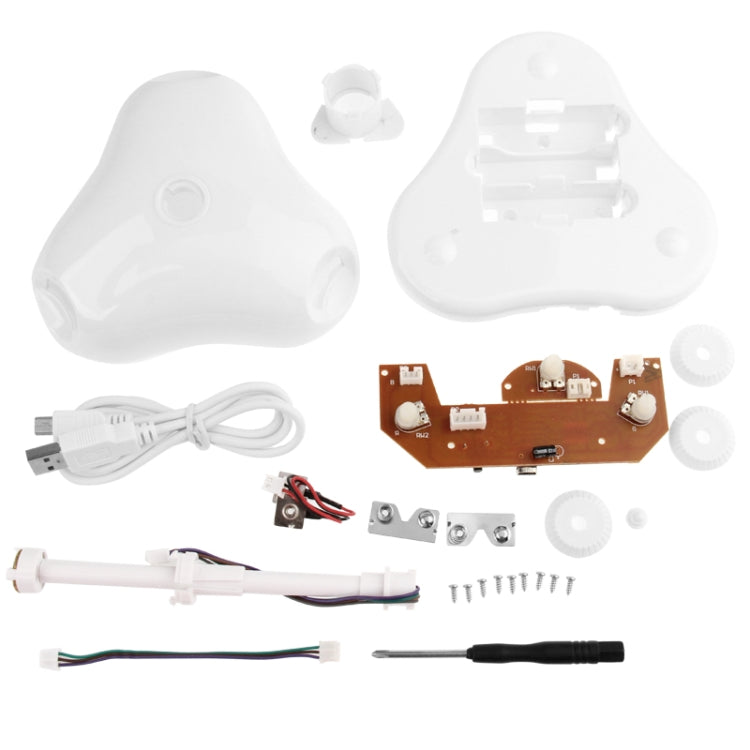 White DIY night light kit parts, USB cable and circuit board components