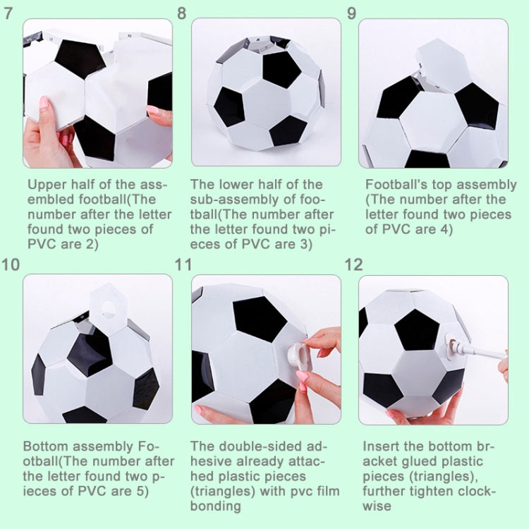 Soccer ball shade assembly instructions showing fitting top and bottom PVC pieces.