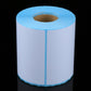Thermal adhesive label roll, white sheet with blue edges, wound on cardboard core