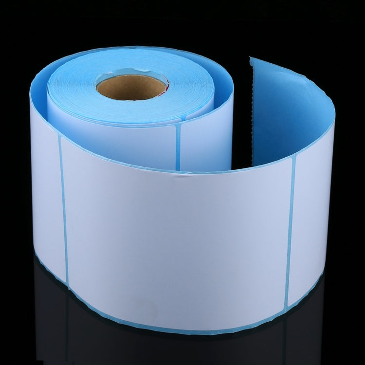 Thermal adhesive label roll, white labels with blue backing stripe
