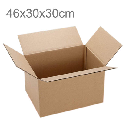 46x30x30cm kraft paper shipping box with open flaps and hinged top
