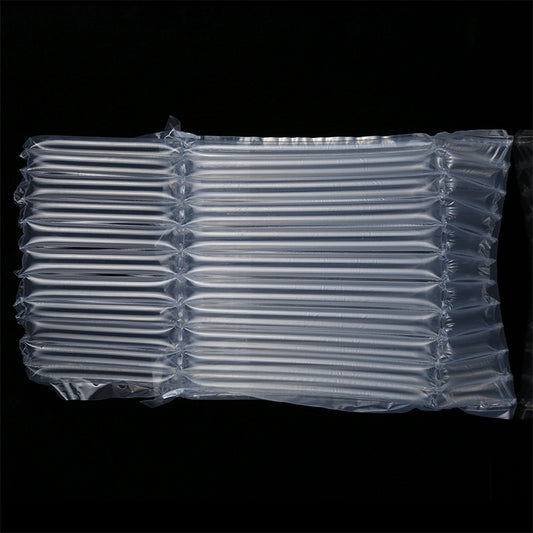 Air column cushion mailer bag, flat folded with ribbed air columns, clear plastic