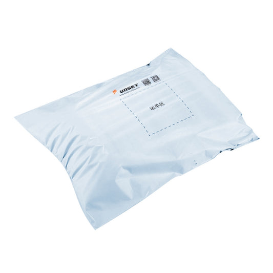 Light blue air-cushion mailing bag with printed label and QR area