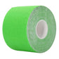Green waterproof sports muscle tape roll end view, showing layered tape edge.