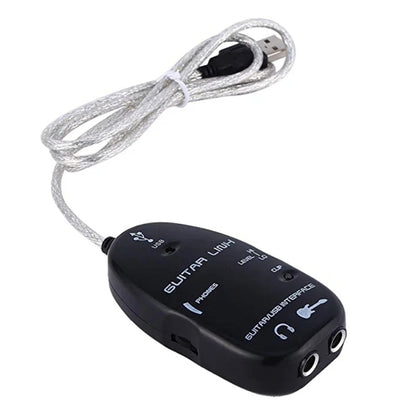 Black USB guitar interface adapter with braided cable and USB plug