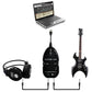 USB guitar link cable kit with interface pod, headphones, and instrument connections