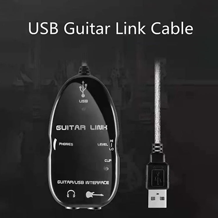 Black USB guitar interface cable with USB plug and adapter housing