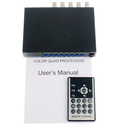 Black quad video processor with user manual and remote control