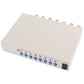 White CCTV processor divider side view with multiple front BNC connectors and DC power port