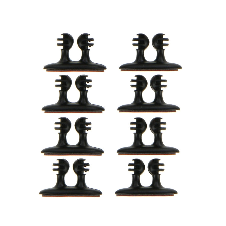 Black car cable bundle clips, 8-pack with twin-prong design on white background