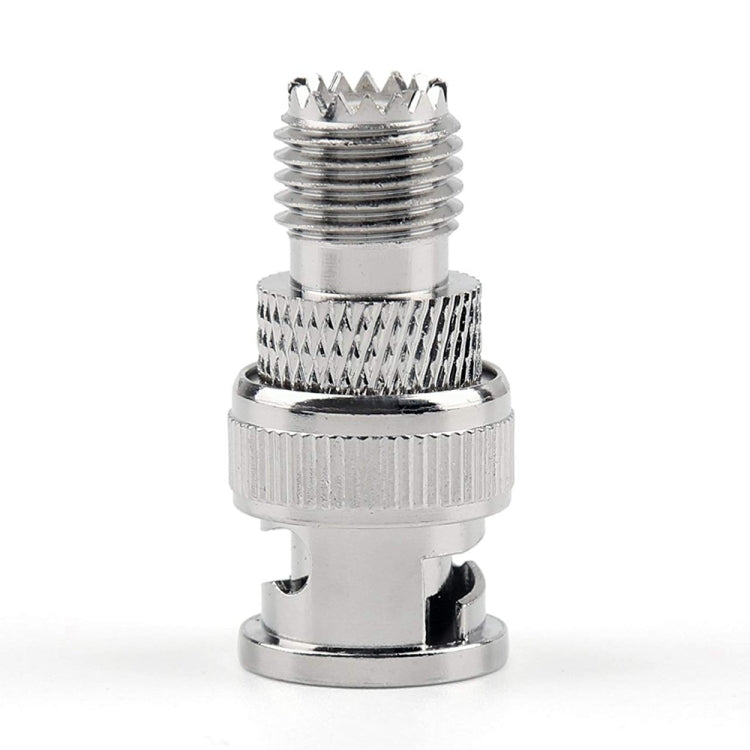 Mini UHF female RF connector adapter, chrome body with knurled locking ring