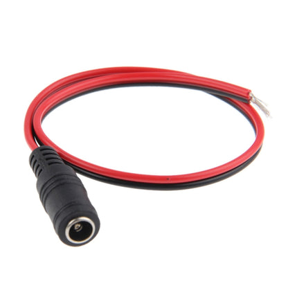 DC barrel connector adapter cable with red/black leads and black female plug