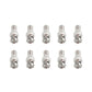 Set of 10 silver BNC plug to F jack connectors, multiple connectors shown together