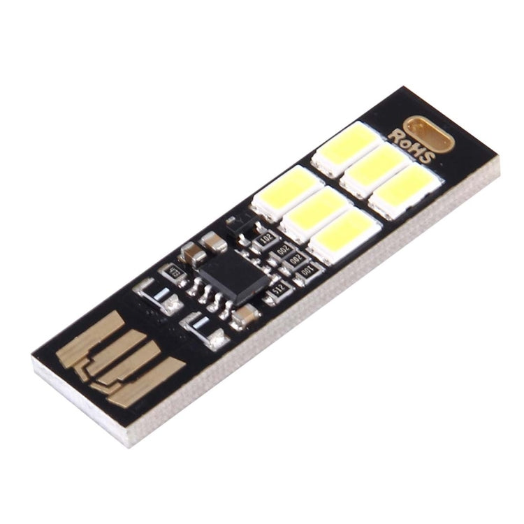 Close-up LED PCB with 6 SMD LEDs and RoHS mark