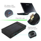 Black portable solar power bank with USB ports and a built-in LED light
