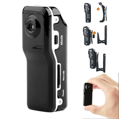MD80 mini digital camcorder, black body with front lens and side mode controls