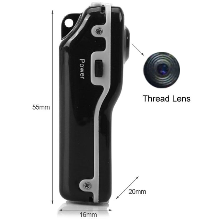 MD80 mini digital camcorder, black body with threaded lens and side power button