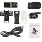 MD80 mini camcorder accessory set with mounting clip, protective cover, USB cable, and manual
