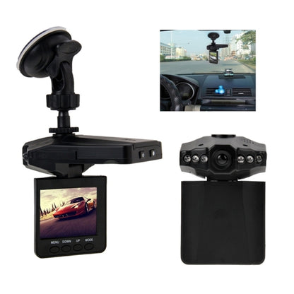 Black car dash camera with 2.5-inch screen, suction mount, and front lens.