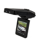Black dash cam with front lens and tilting 2.5-inch screen display.