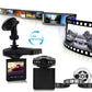 Black dash cam kit with 2.5-inch screen, suction mount, and loop recording icon.