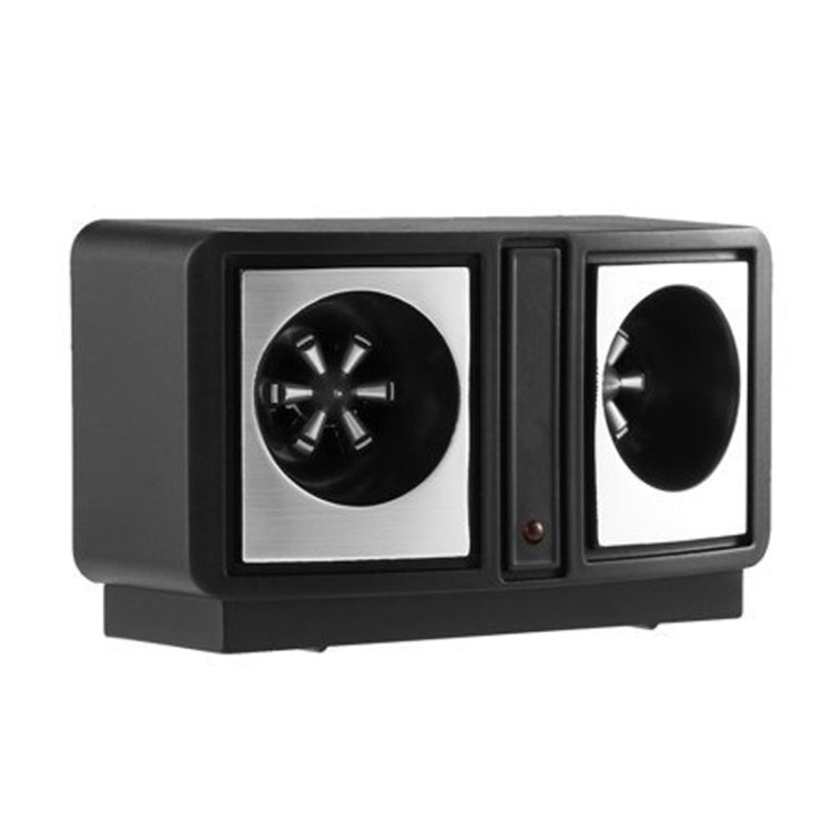 Dark gray compact dual-speaker ultrasonic mouse repeller, front housing