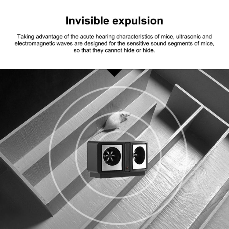 Ultrasonic mouse repeller unit in a room corner with two speaker openings