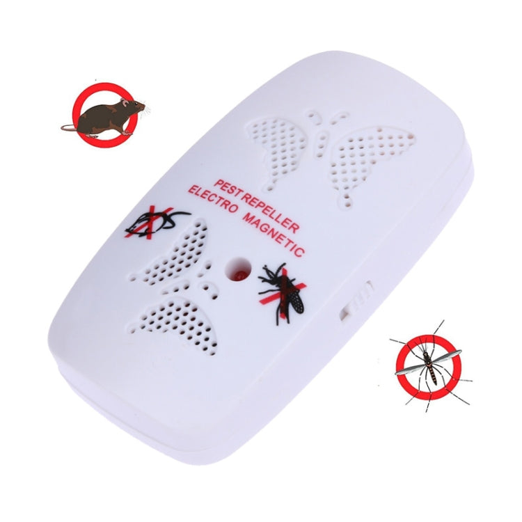 Plug-in ultrasonic pest repeller device, white, with raised sensor speaker grille