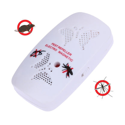 Plug-in ultrasonic pest repeller device, white, with raised sensor speaker grille