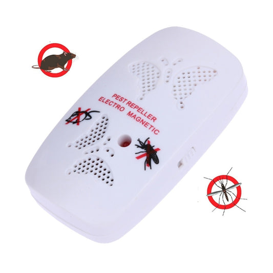 Plug-in ultrasonic pest repeller device, white, with raised sensor speaker grille