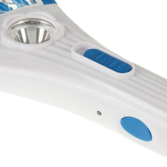 Mosquito swatter handle with blue control buttons and metal contact