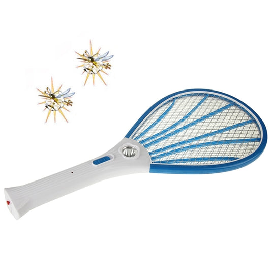Electronic rechargeable mosquito swatter with blue mesh head and white handle