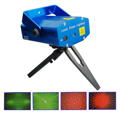 Blue laser stage lighting projector with tripod legs and warning label