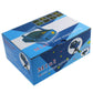Laser stage lighting mini projector in retail box with blue cloud-style graphics