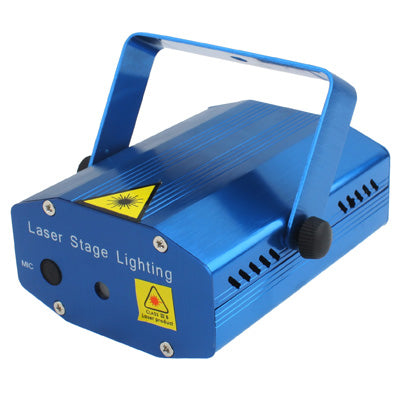 Blue laser stage lighting projector with top handle and side warning icon