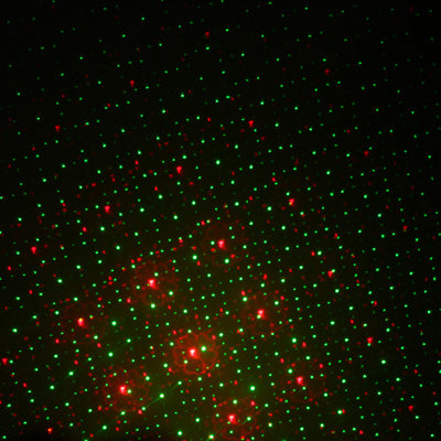 Green laser dot starfield with red highlights