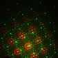 Green laser dot pattern with red flower clusters