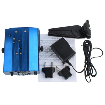 Blue laser stage lighting unit with power adapter, manual, and cable