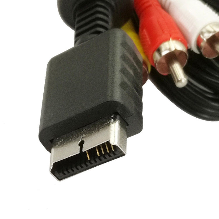 Close-up of PS2 AV connector with gold contacts and molded strain relief