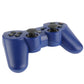 Blue wireless PS3 controller back side with twin grips and top shoulder triggers