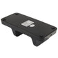 Bottom view of black dual charging dock with label and rubber feet