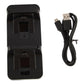 Back view of black dual charging dock with USB cable attached