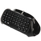 Black wireless mini keyboard with QWERTY keys and metal plug on top edge