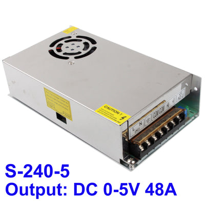 Regulated DC switching power supply with fan and screw terminal connector panel