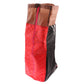 Boots storage bag with zipper front, red speckled fabric and gray side panels