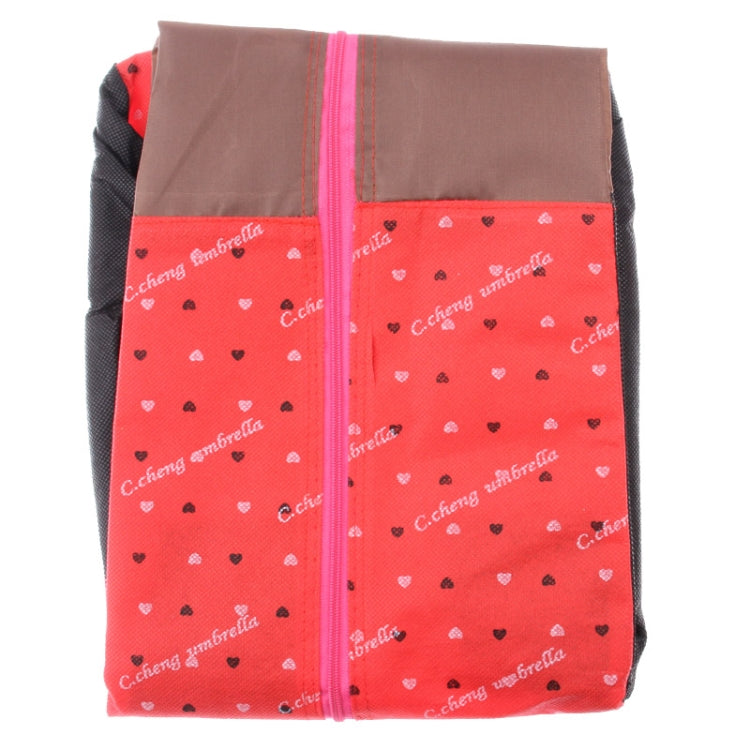 Foldable boots storage bag with pink heart pattern panel and clear front window