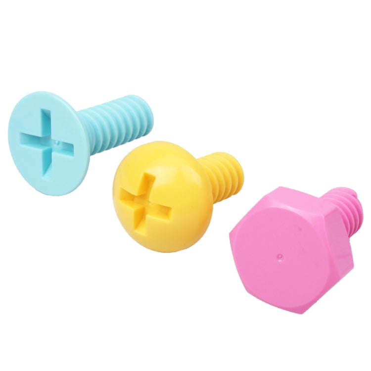 Screw-style wall hook set with light blue, yellow, and pink bases and screws