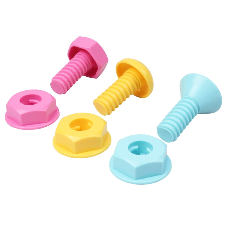 Screw-style wall hook set with pink, yellow, and light blue bases and shafts