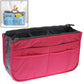 Magenta double-zip cosmetic bag with front mesh panel and carry handle.